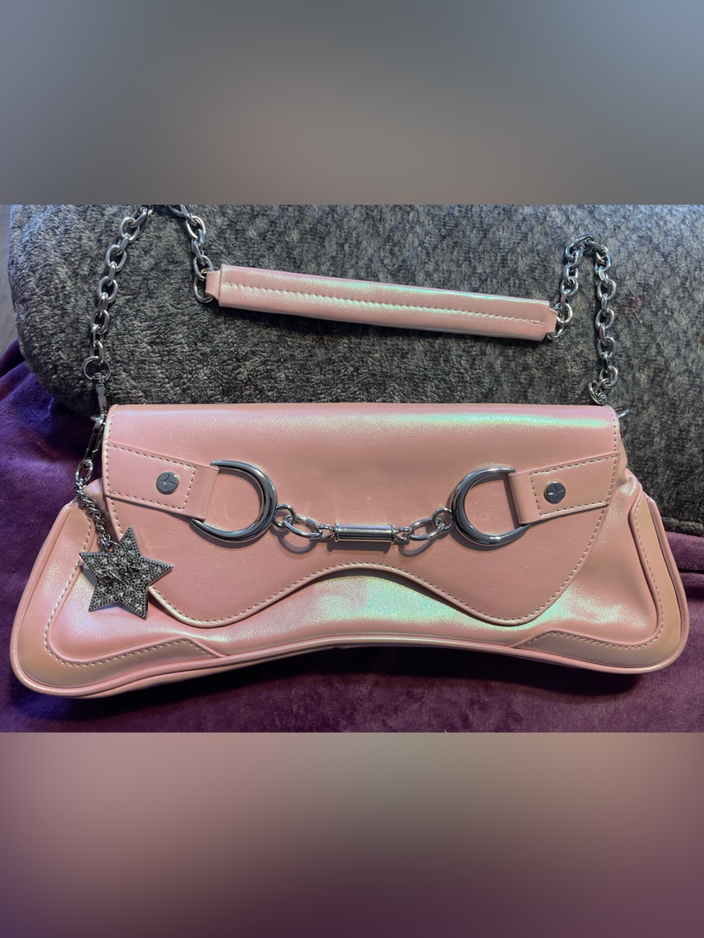Paris Hilton Pink Iridescent Chain Shoulder Bag with Star Charm